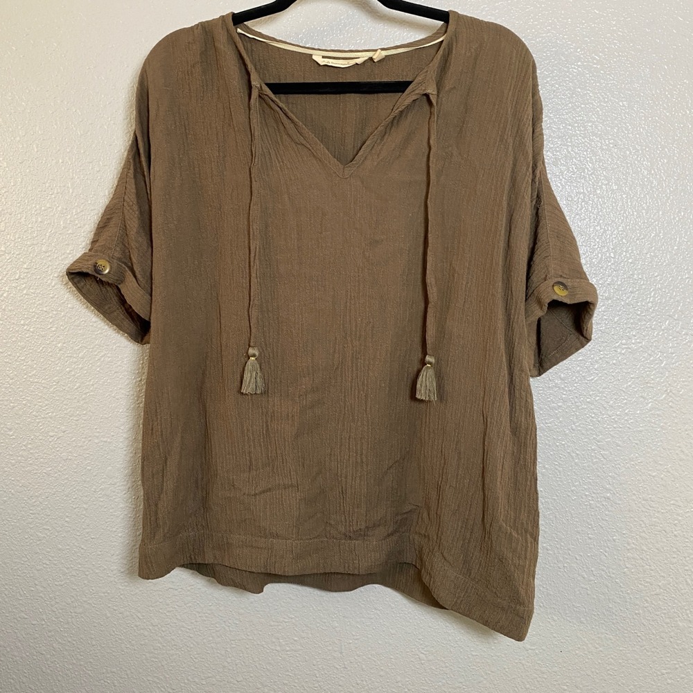 Soft Surroundings Brown Blouse Medium Oversized Lagenlook Gauzy Bohemian Boho